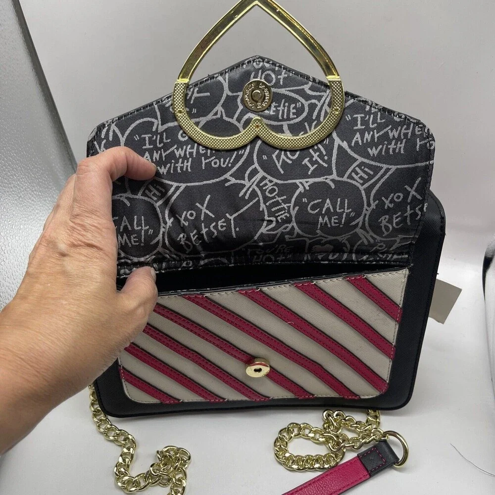 Betsey Johnson Pink Striped Heart Flap Crossbody Bag New